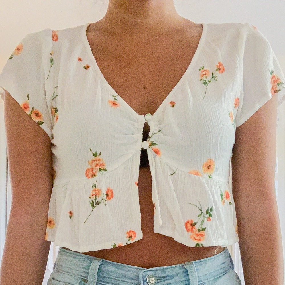 Floral button front blouse